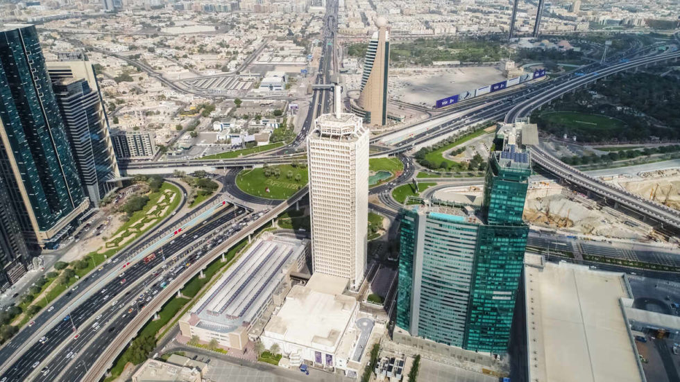Aerial view of the World Trade Centre in Dubai
